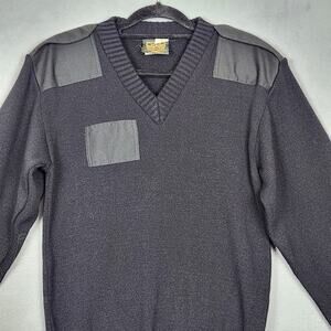 VINTAGE CITADEL Military Sweater Mens Medium Black V-Neck Elbow Patches AB-458